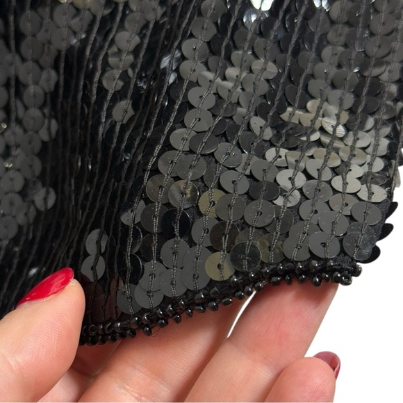 Vintage Silk Sequin Skirt Size Medium Large Black 80s 90s Glam - Picture 4 of 8